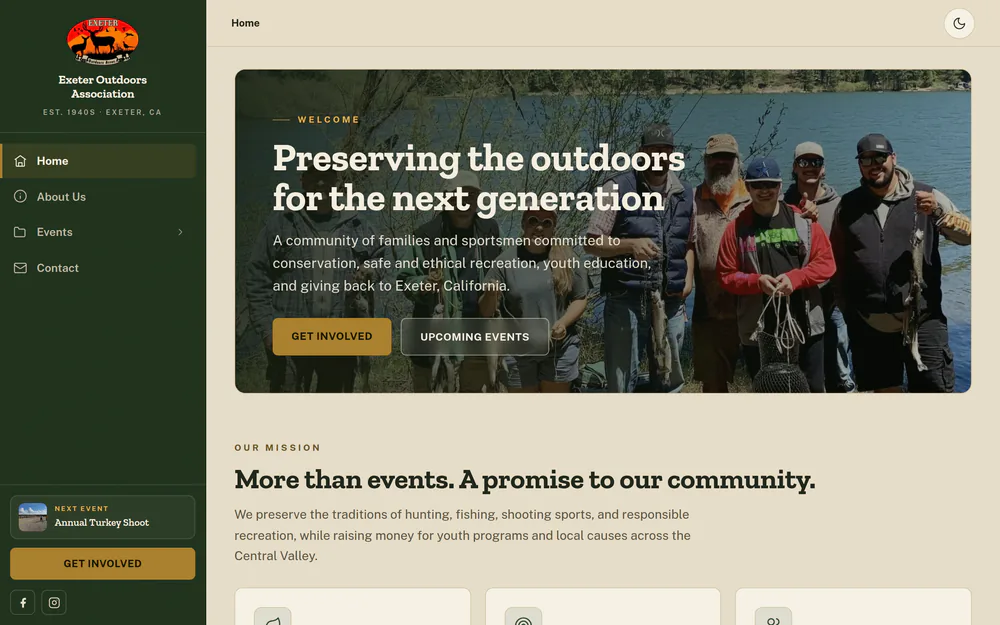 Screenshot of the Exeter Outdoors Association home page