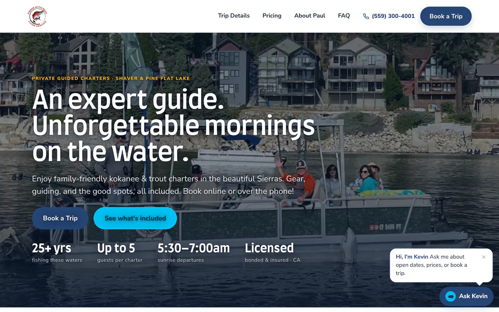 Screenshot of the Fishin' With Paul home page