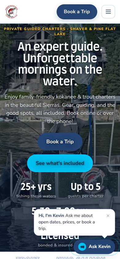 Screenshot of the Fishin' With Paul home page on a phone