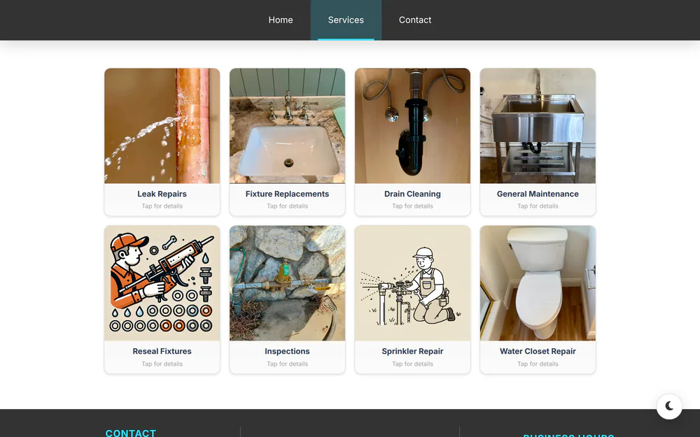 Screenshot of the Water Wizard services page